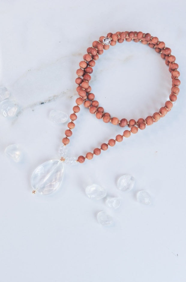 Clear Quartz Mala Beads - Sandalwood Version